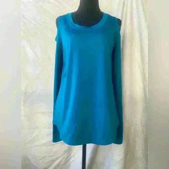 Calia Cold Shoulder Long Sleeve Top Teal sz L - Picture 1 of 6